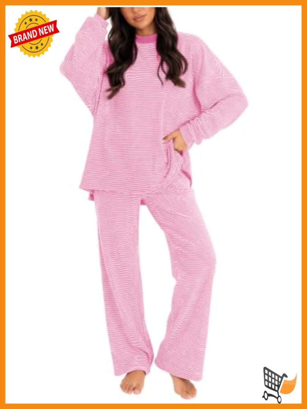 Striped Cotton Lounge Set Wide Leg Pants Matching Pajamas